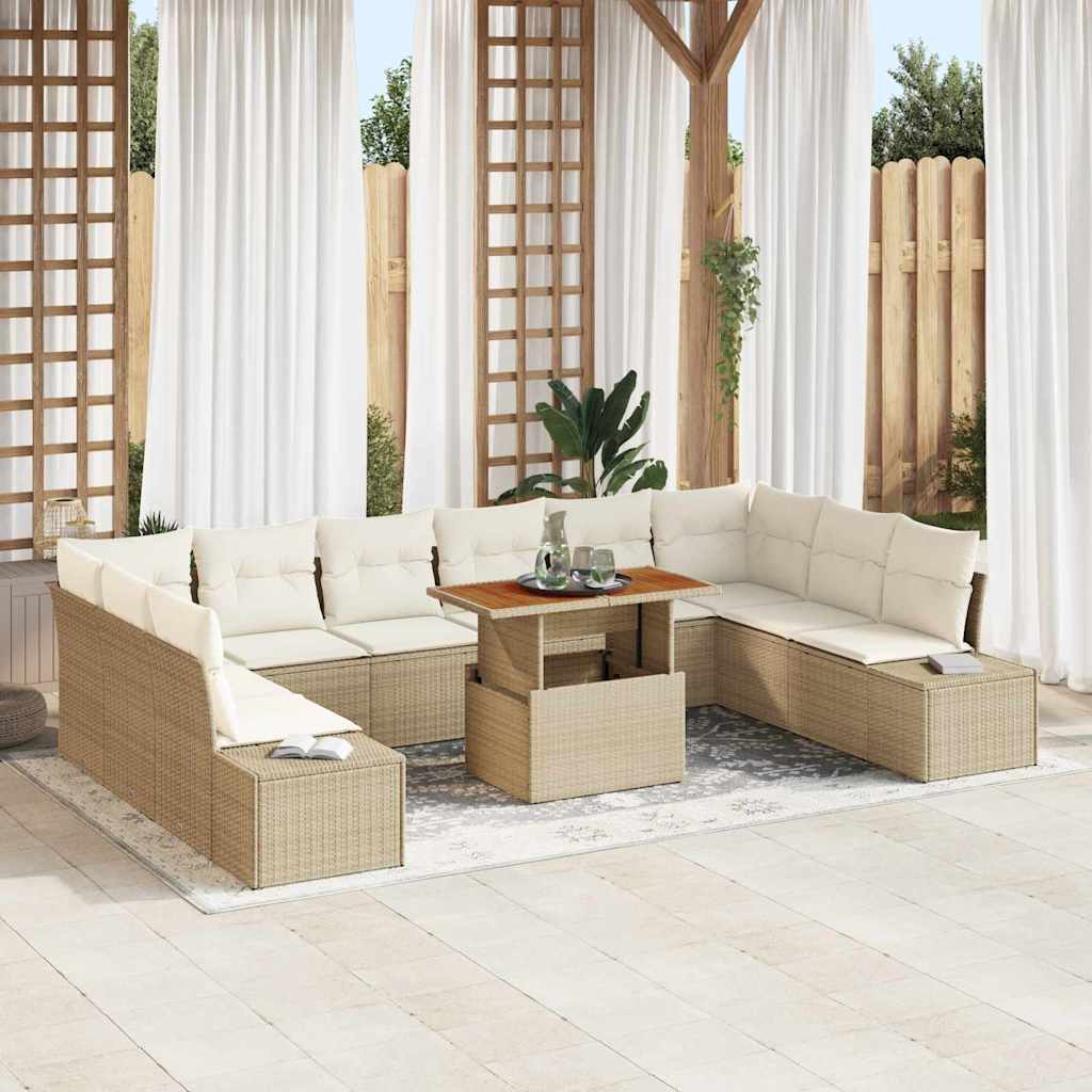Garten-Sofa-Set mit Speicher 11 pcs Schwarz Poly Rattan