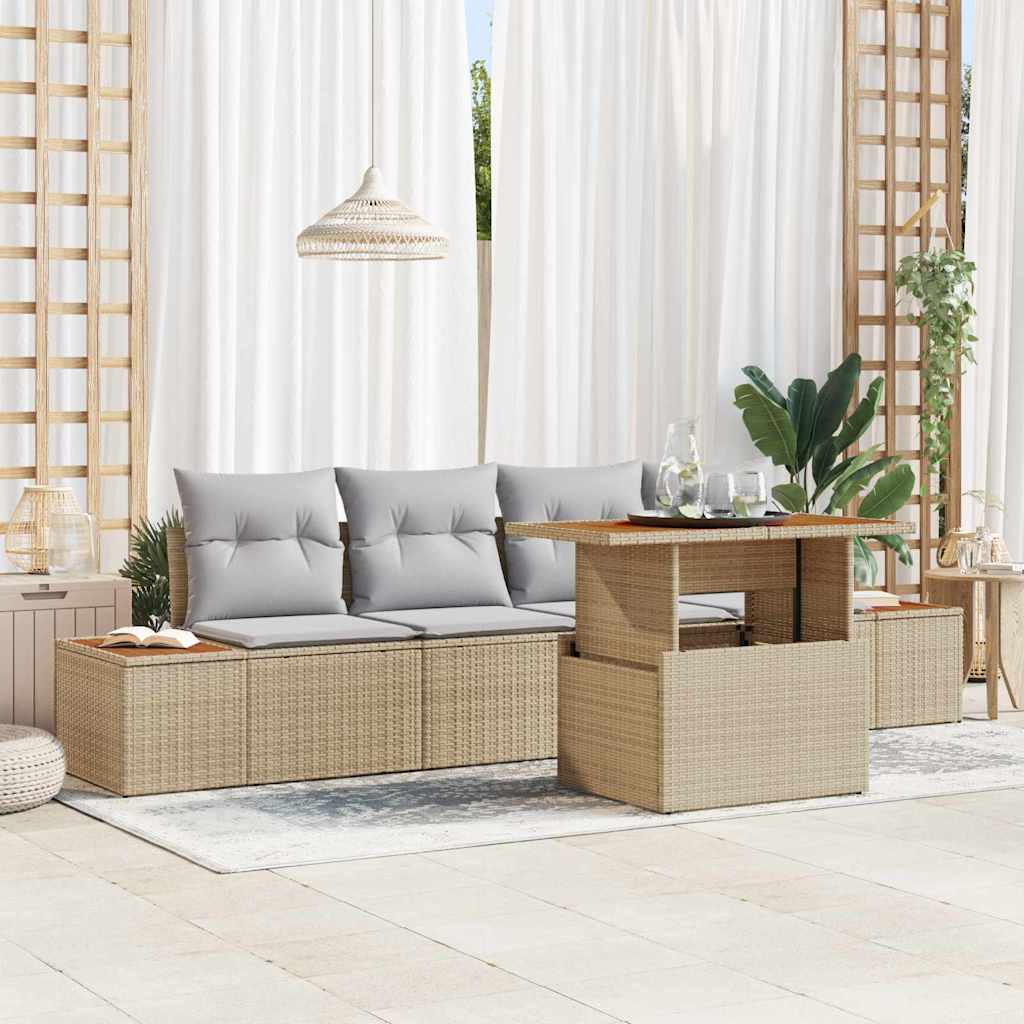 Garten-Sofa-Set mit Speicher 5 pcs Schwarz Poly Rattan