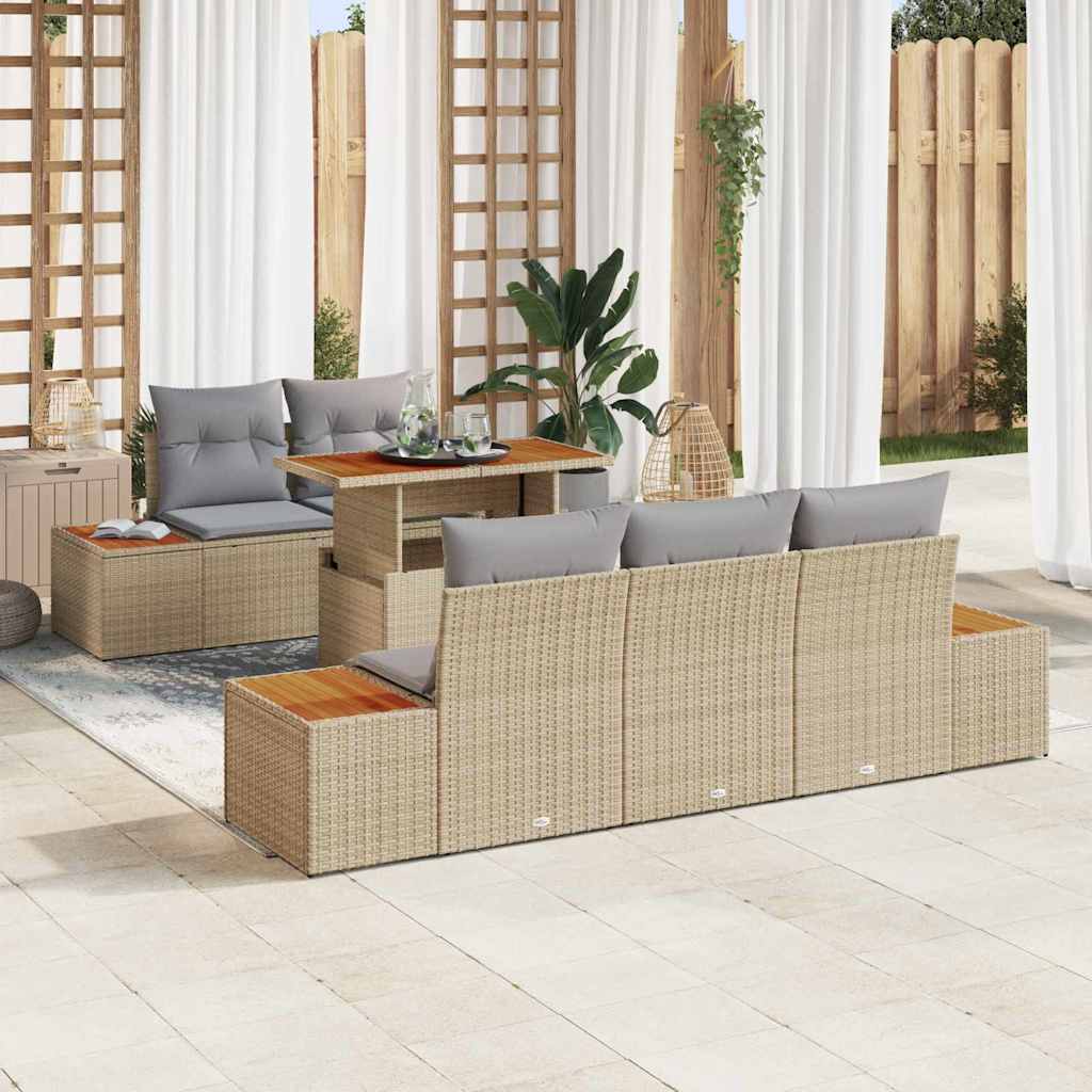 Garten-Sofa-Set mit Speicher 6 pcs Schwarz Poly Rattan