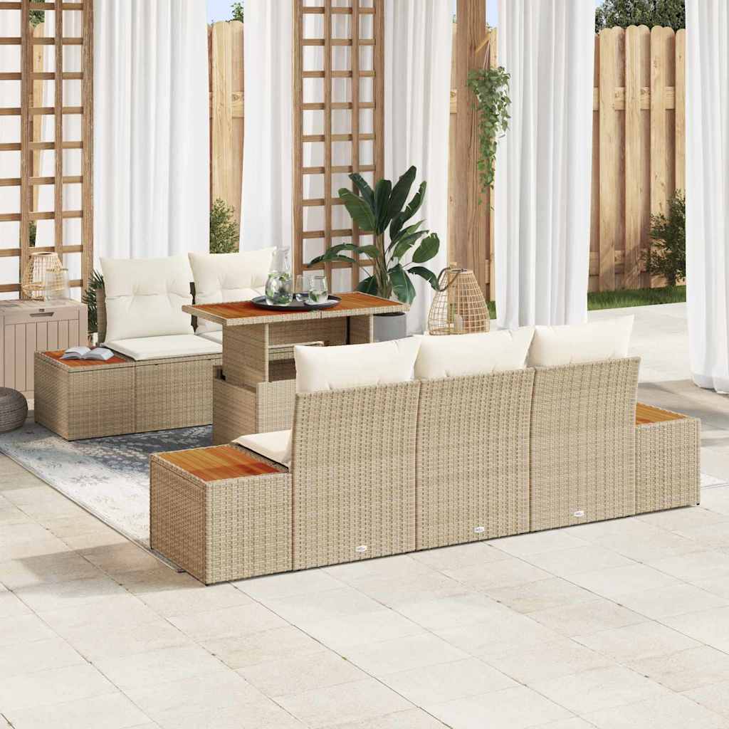 Garten-Sofa-Set mit Speicher 6 pcs Schwarz Poly Rattan