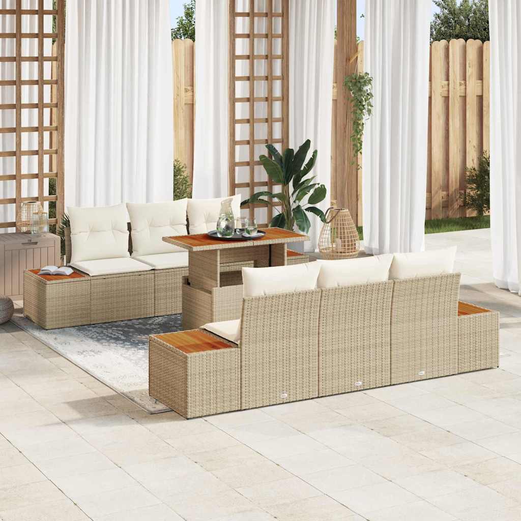 Garten-Sofa-Set mit Speicher 7 pcs Schwarz Poly Rattan