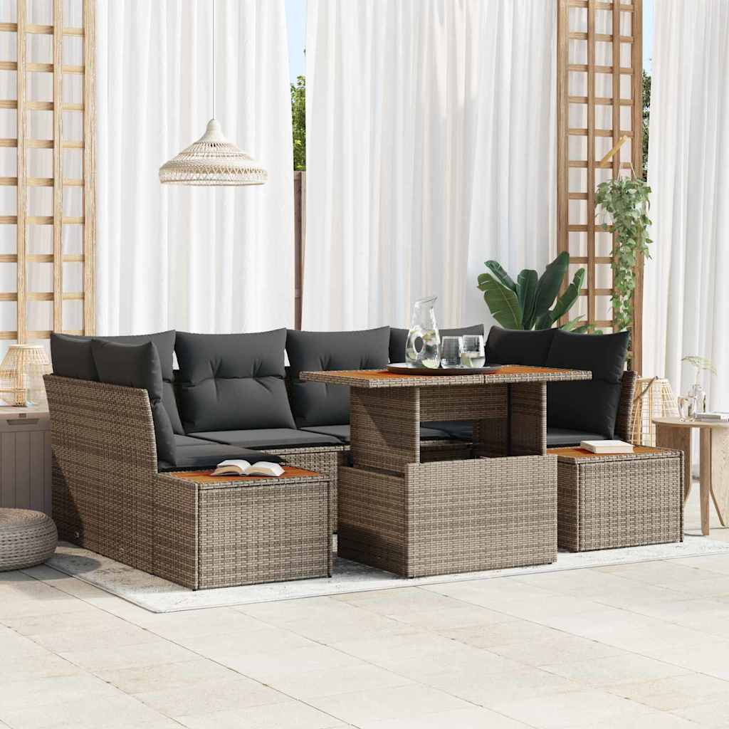 Garten-Sofa-Set mit Speicher 7 pcs Schwarz Poly Rattan
