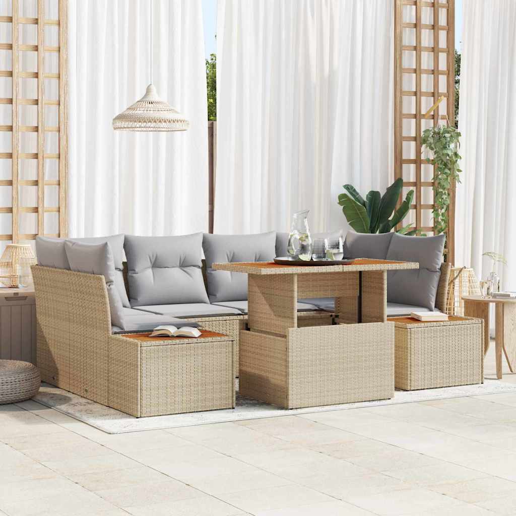 Garten-Sofa-Set mit Speicher 7 pcs Schwarz Poly Rattan