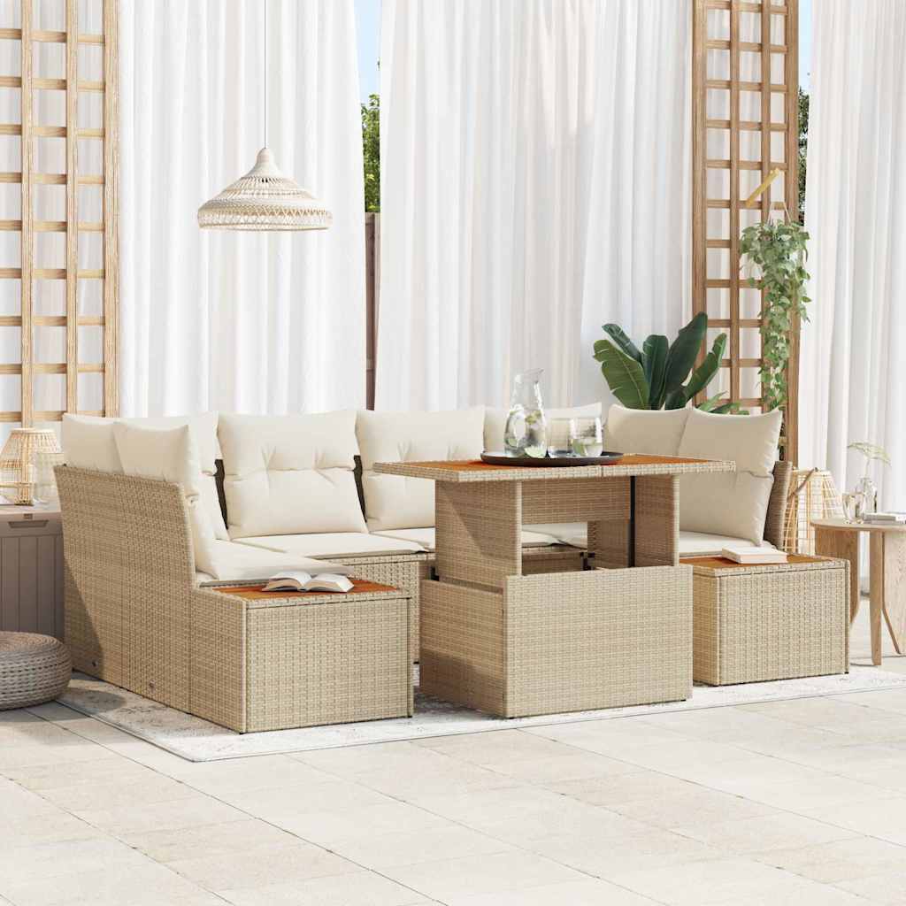 Garten-Sofa-Set mit Speicher 7 pcs Schwarz Poly Rattan