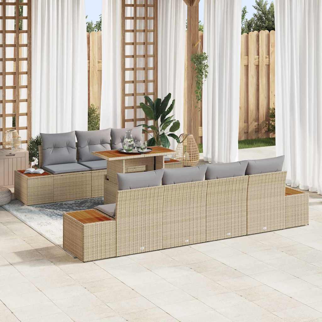 Garten-Sofa-Set mit Speicher 8 pcs Schwarz Poly Rattan