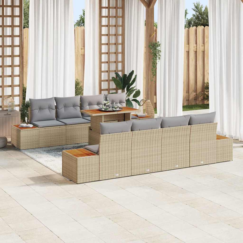 Garten-Sofa-Set mit Speicher 9 pcs Schwarz Poly Rattan