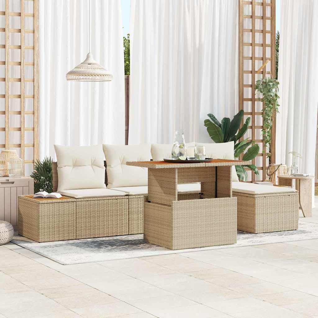 Garten-Sofa-Set mit Speicher 6 pcs Schwarz Poly Rattan