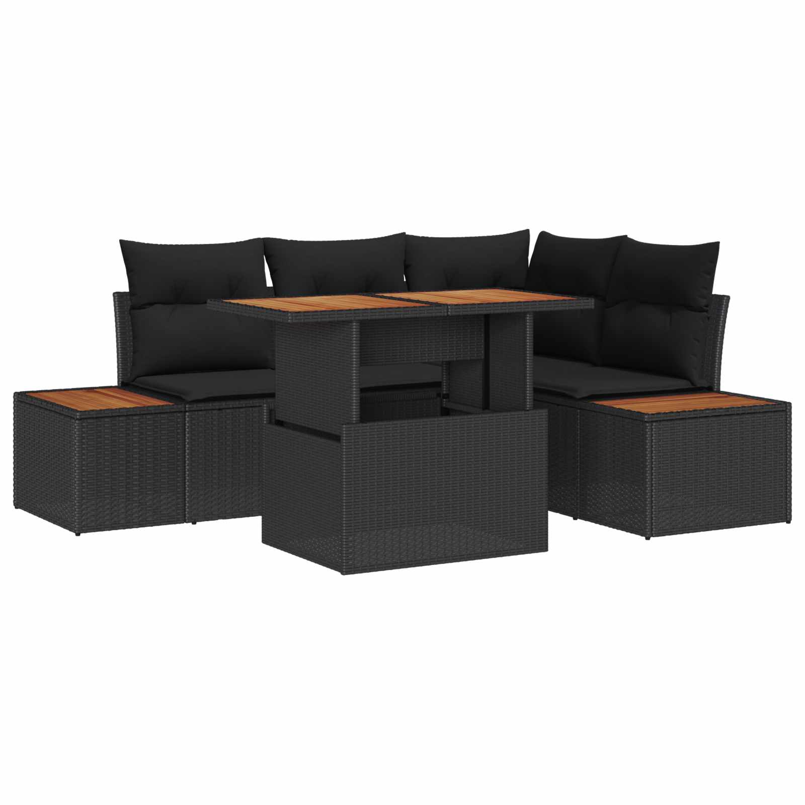 Garten-Sofa-Set mit Speicher 5 pcs Schwarz Poly Rattan