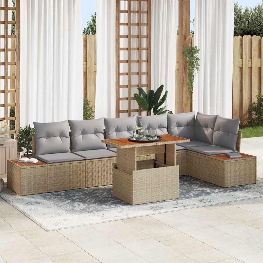 Garten-Sofa-Set mit Speicher 7 pcs Schwarz Poly Rattan