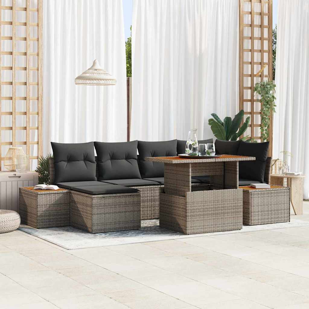 Garten-Sofa-Set mit Speicher 7 pcs Schwarz Poly Rattan