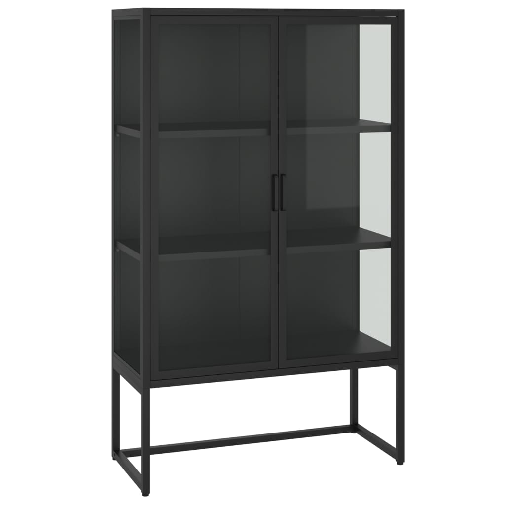 vidaXL Highboard Schwarz 80x35x135 cm Stahl und Gehärtetes Glas