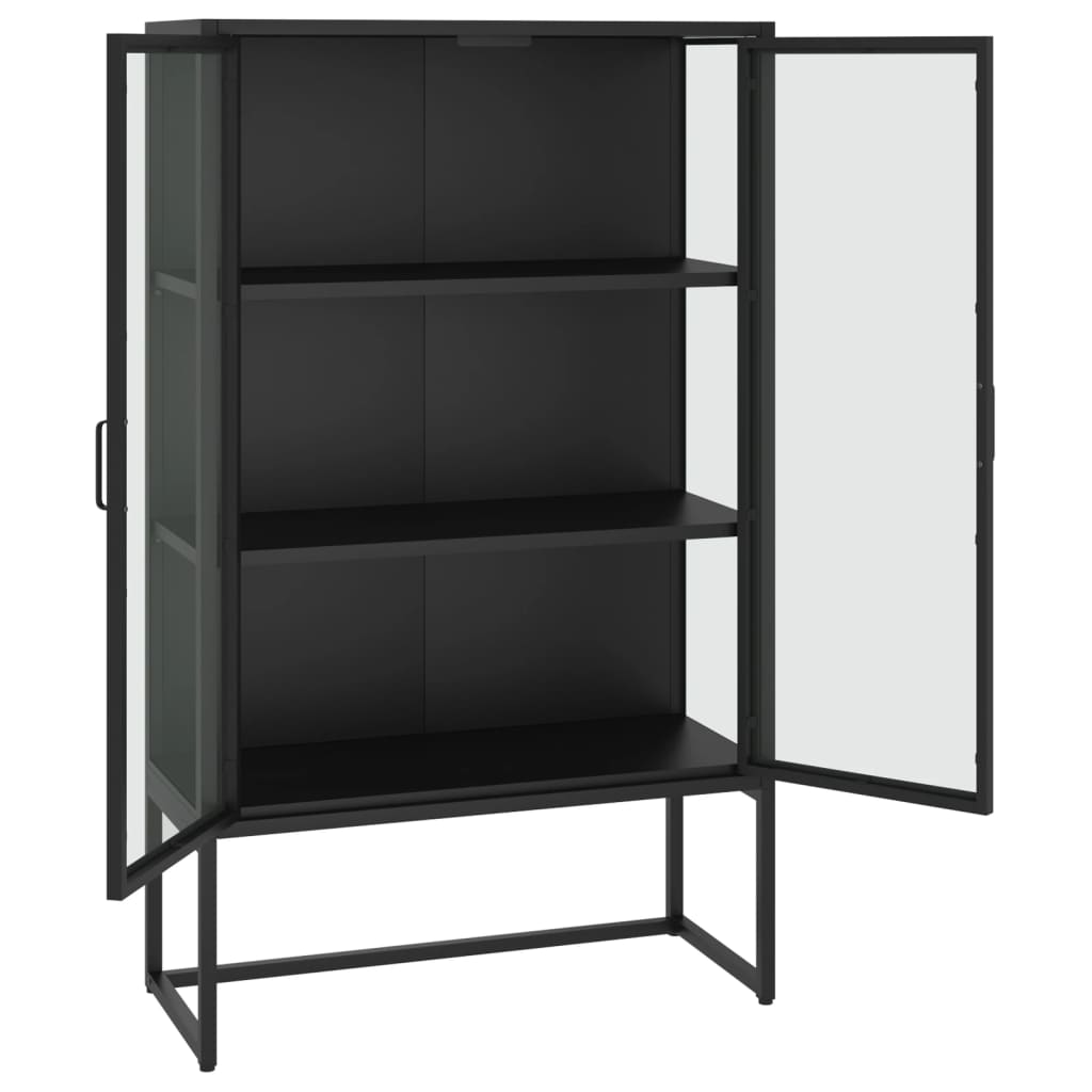 vidaXL Highboard Schwarz 80x35x135 cm Stahl und Gehärtetes Glas