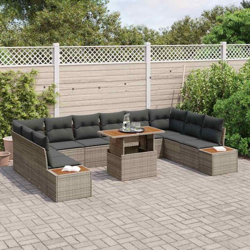 Garten-Sofa-Set mit Speicher 11 pcs Schwarz Poly Rattan