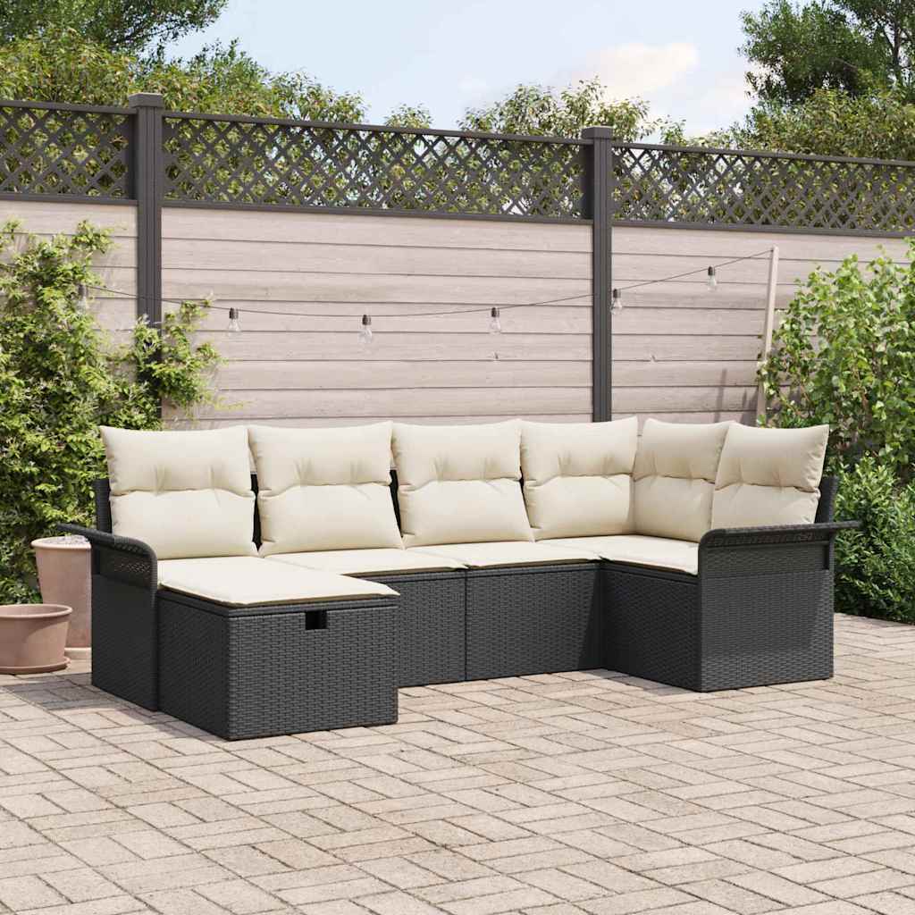 vidaXL Gartensofa-set mit Kissen 6 pcs Schwarz und Creme Poly-Rattan