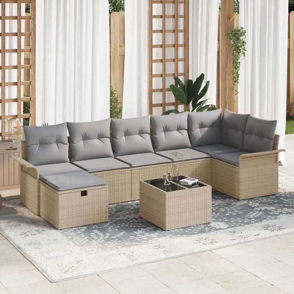 Gartensofa-set mit Kissen 7 pcs Schwarz und Creme Poly-Rattan