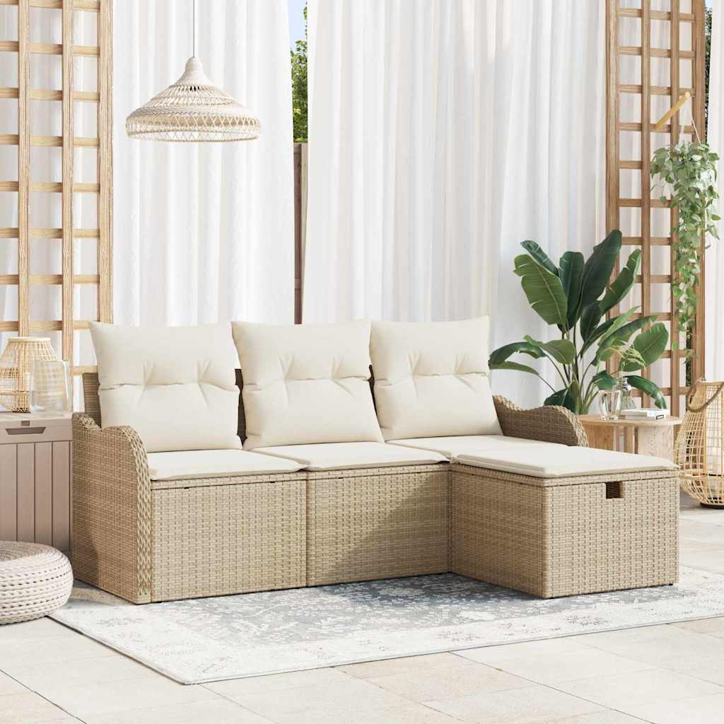 Gartensofa-set mit Kissen 4 pcs Schwarz und Creme Poly-Rattan