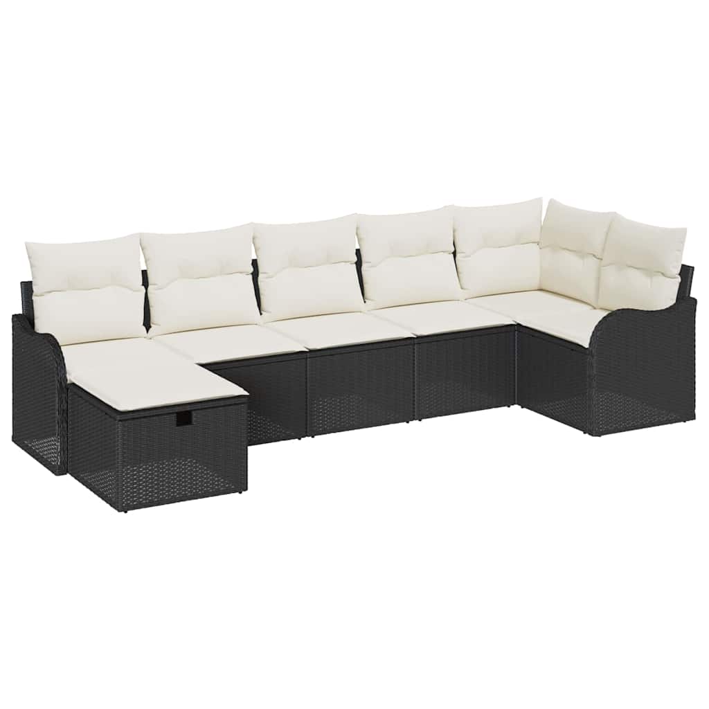 vidaXL Sofa Set mit Kissen mit Speicher Schwarz und Creme Poly-Rattan