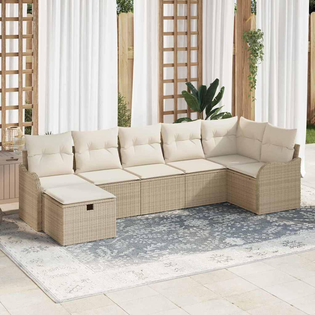 Sofa Set mit Kissen mit Speicher Schwarz und Creme Poly-Rattan