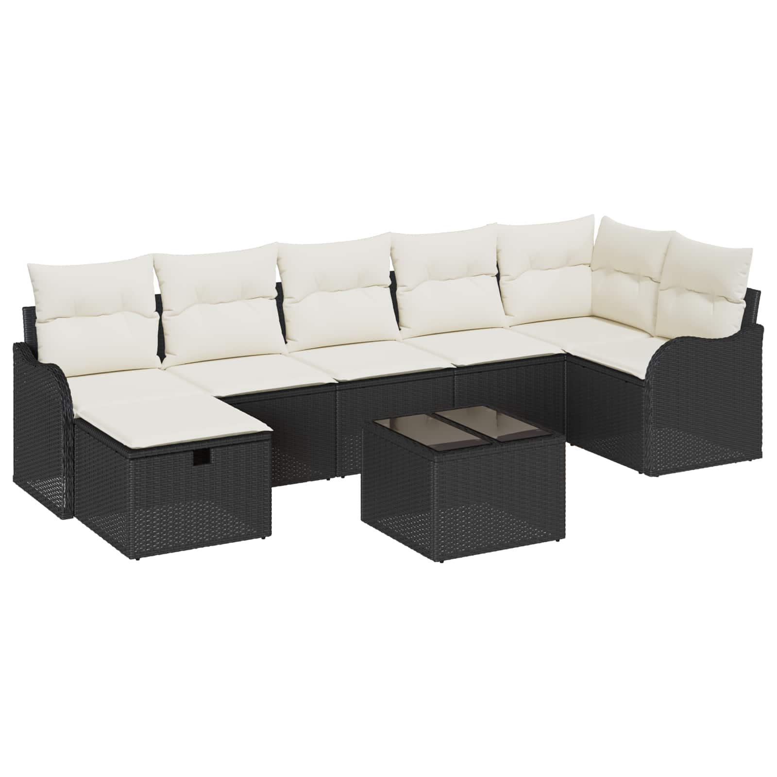 Sofa Set mit Kissen mit Speicher Schwarz und Creme Poly-Rattan