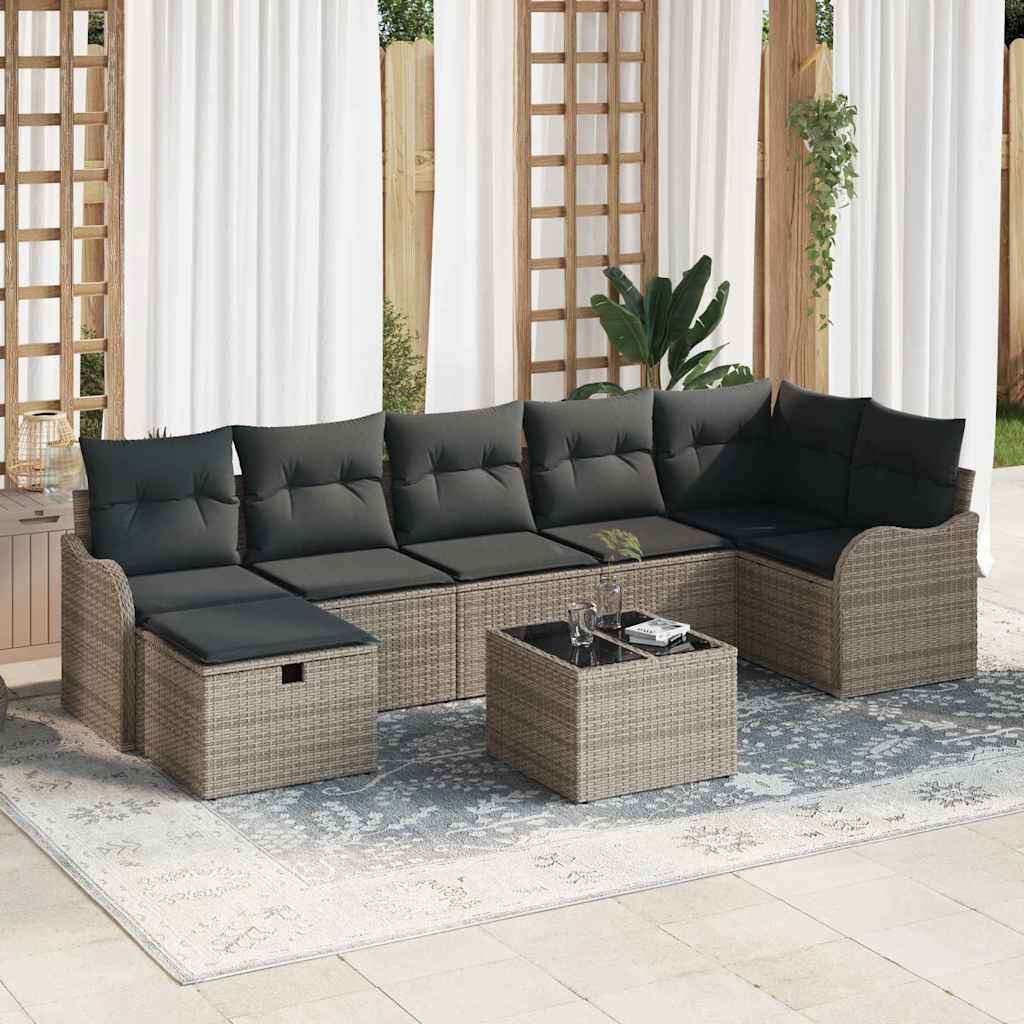 Sofa Set mit Kissen mit Speicher Schwarz und Creme Poly-Rattan