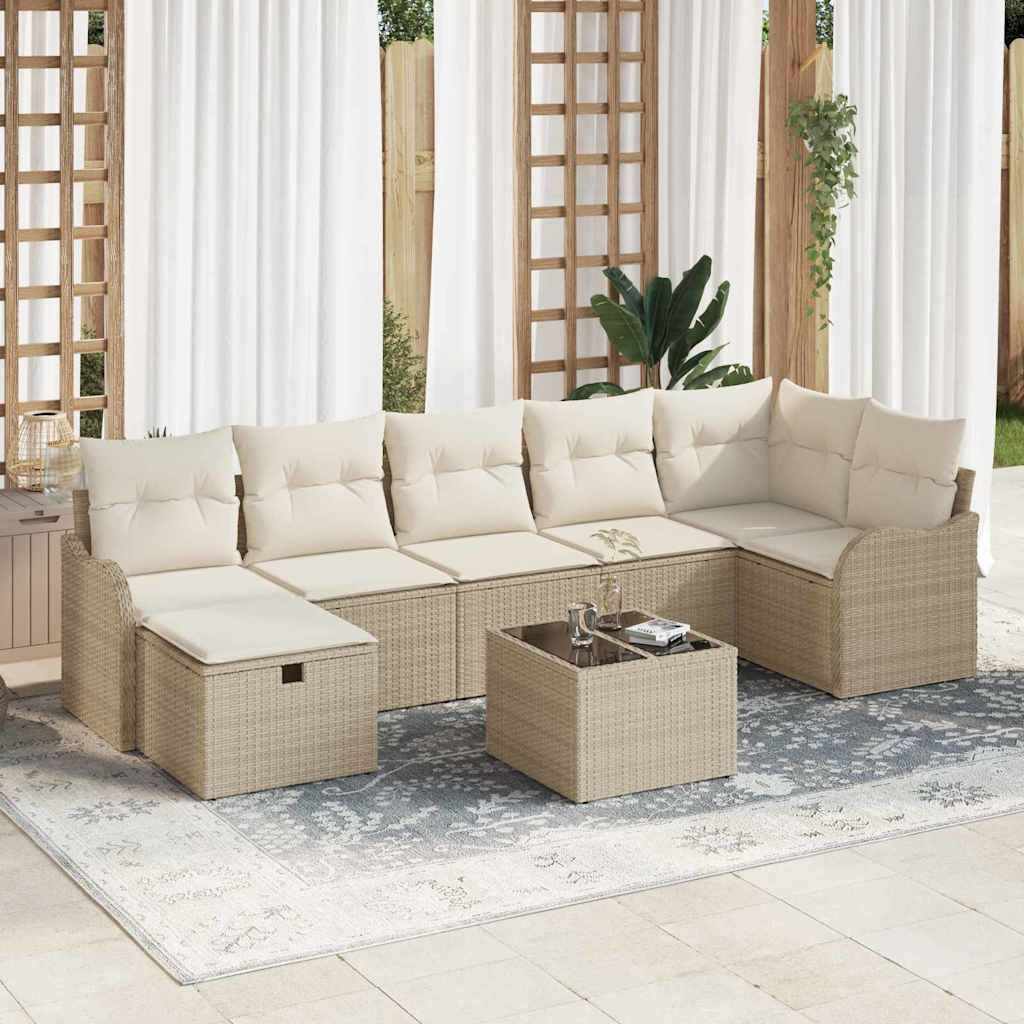 Sofa Set mit Kissen mit Speicher Schwarz und Creme Poly-Rattan