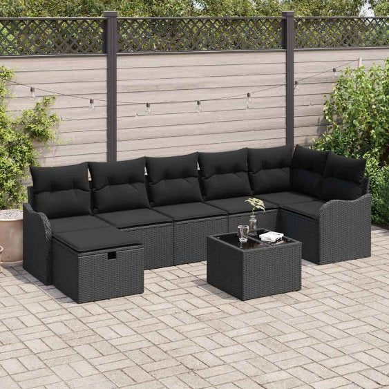 Sofa Set mit Kissen mit Speicher Schwarz und Creme Poly-Rattan