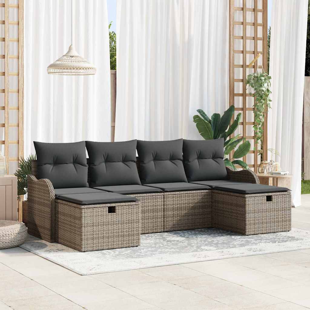 Sofa Set mit Kissen 6 pcs Schwarz und Creme Poly-Rattan