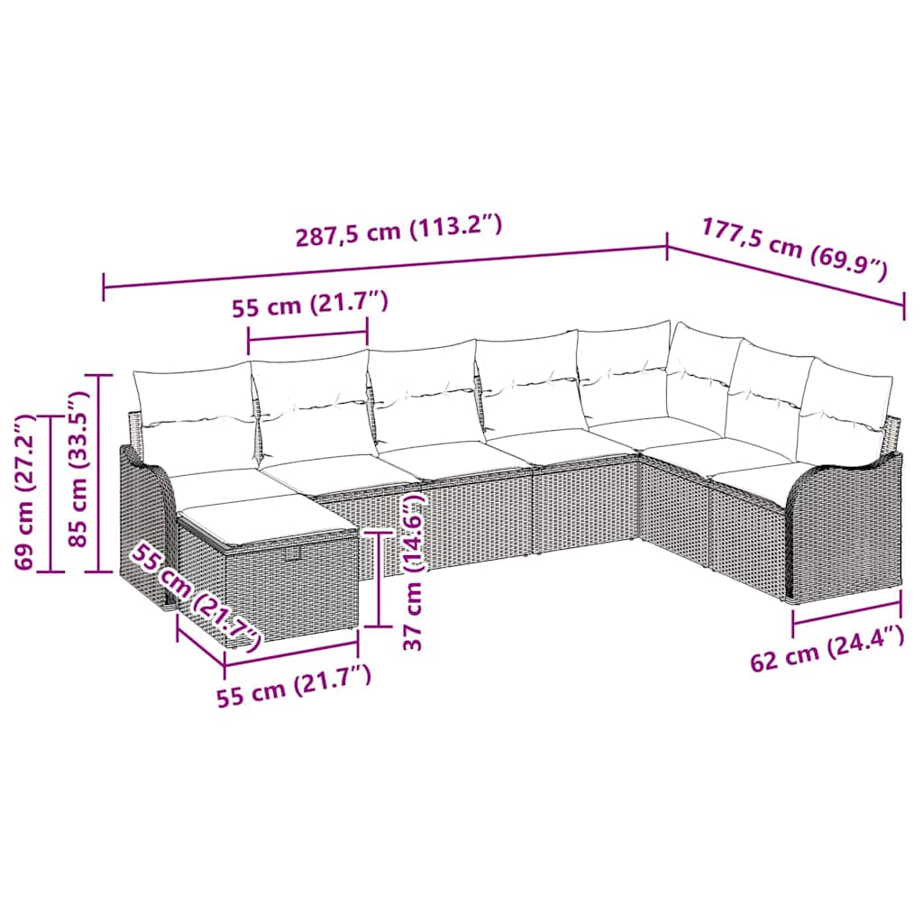 Sofa Set mit Kissen 8 pcs Schwarz und Creme Poly-Rattan