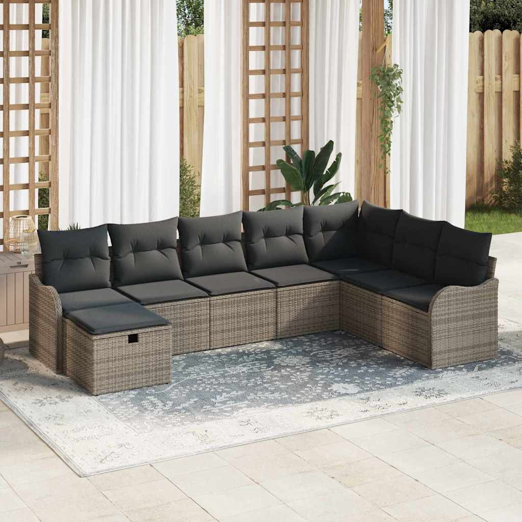 Sofa Set mit Kissen 8 pcs Schwarz und Creme Poly-Rattan