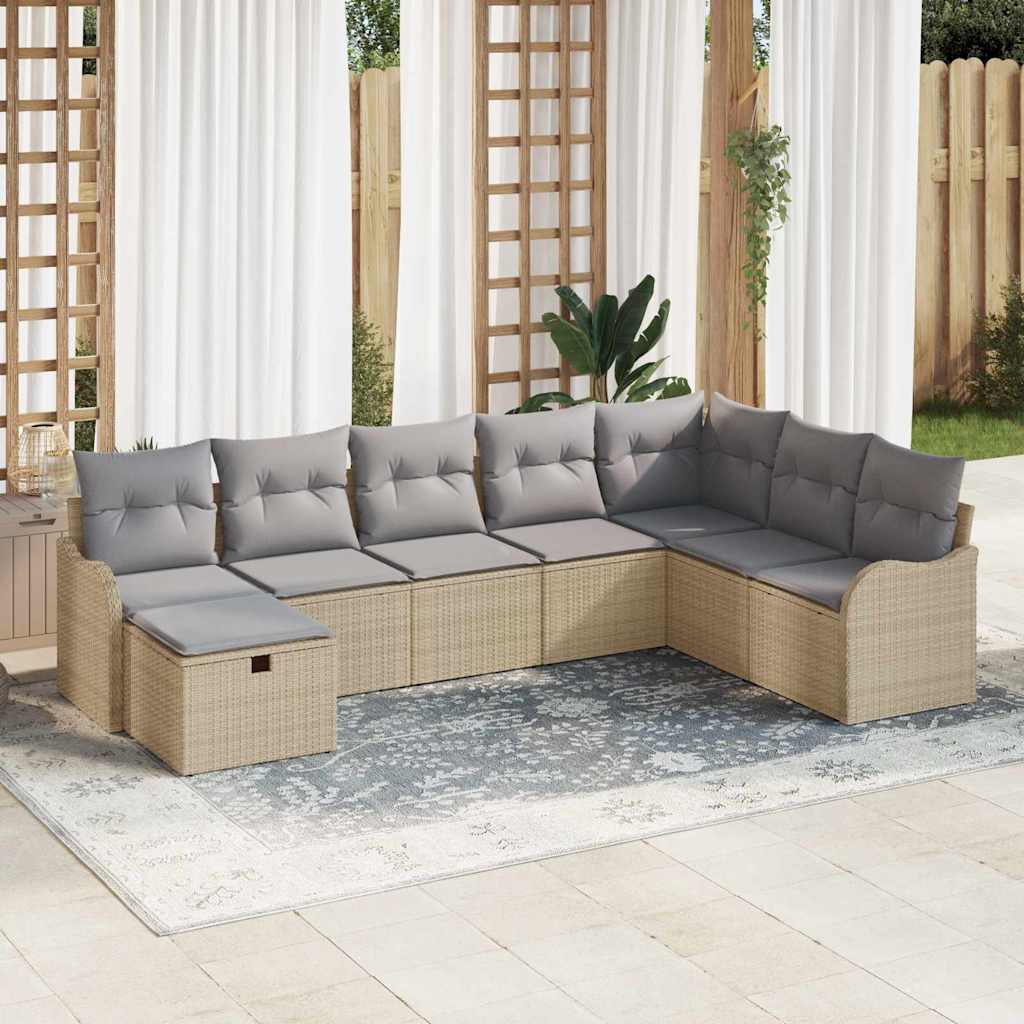 Sofa Set mit Kissen 8 pcs Schwarz und Creme Poly-Rattan
