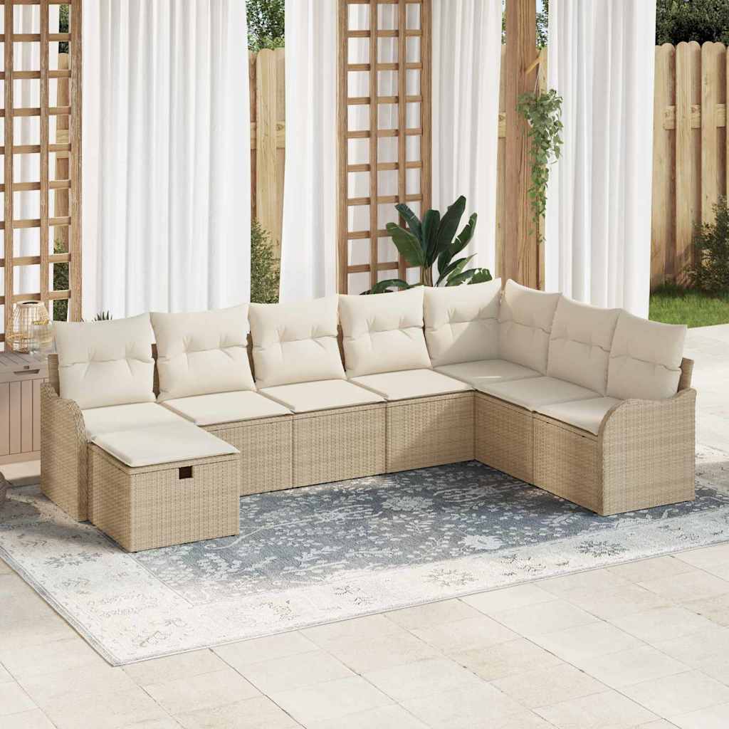 Sofa Set mit Kissen 8 pcs Schwarz und Creme Poly-Rattan