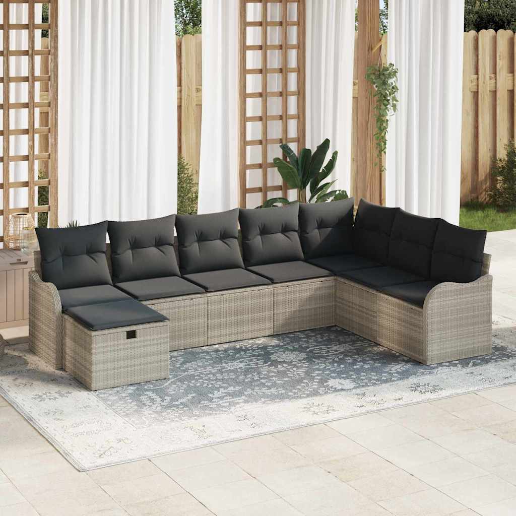 Sofa Set mit Kissen 8 pcs Schwarz und Creme Poly-Rattan