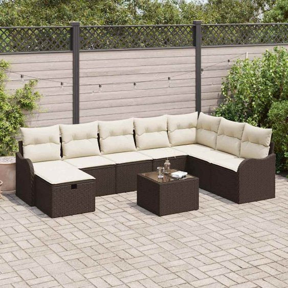 Sofa Set mit Kissen 8 pcs Schwarz und Creme Poly-Rattan