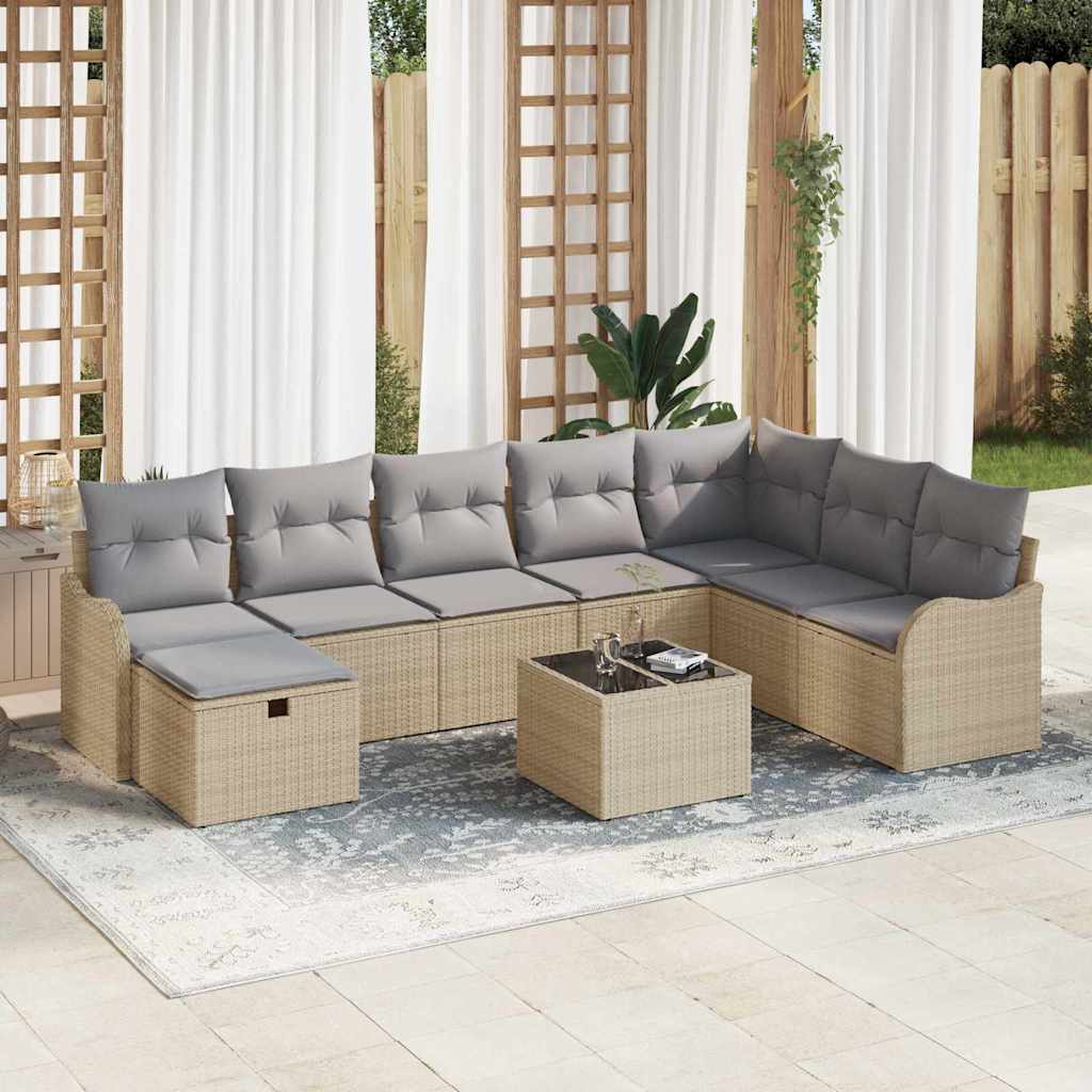 Sofa Set mit Kissen 8 pcs Schwarz und Creme Poly-Rattan