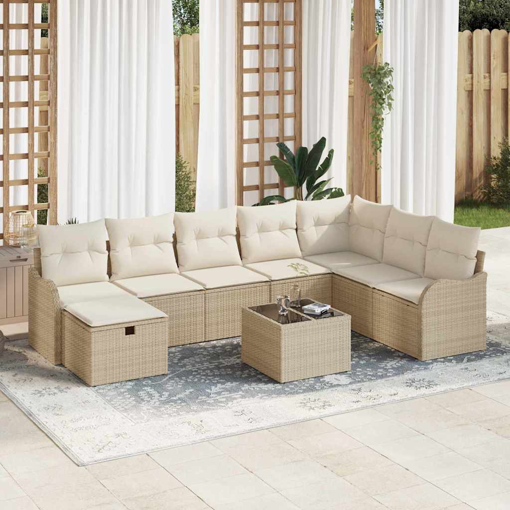 Sofa Set mit Kissen 8 pcs Schwarz und Creme Poly-Rattan