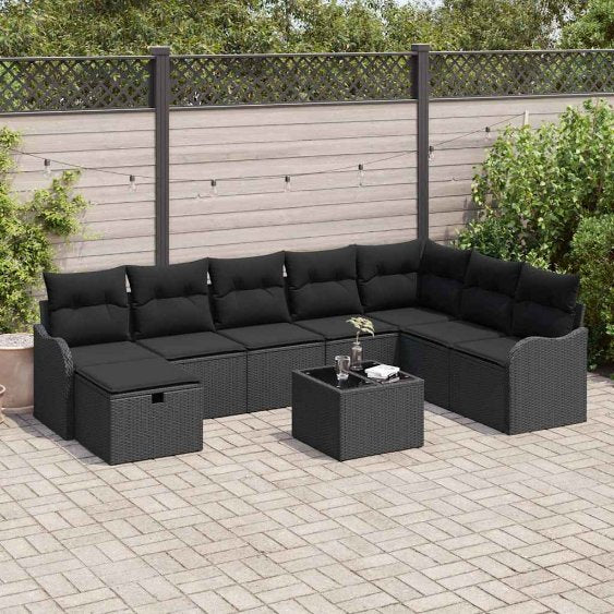 Sofa Set mit Kissen 8 pcs Schwarz und Creme Poly-Rattan