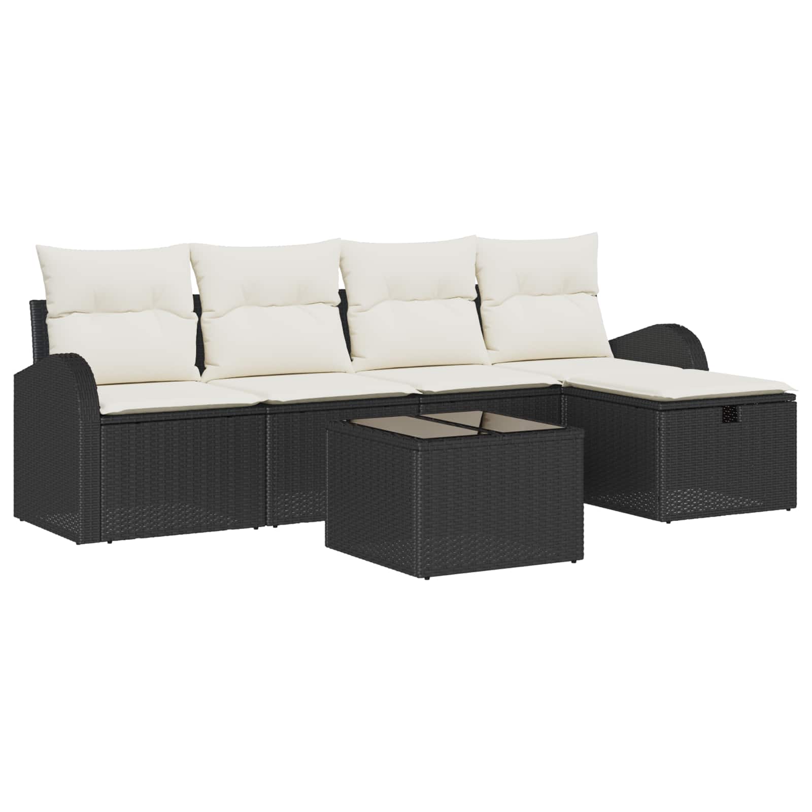 Sofa Set mit Kissen 5 pcs Schwarz und Creme Poly-Rattan