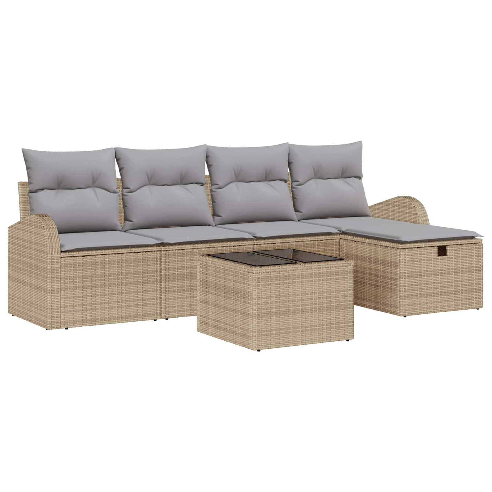 Sofa Set mit Kissen 5 pcs Schwarz und Creme Poly-Rattan