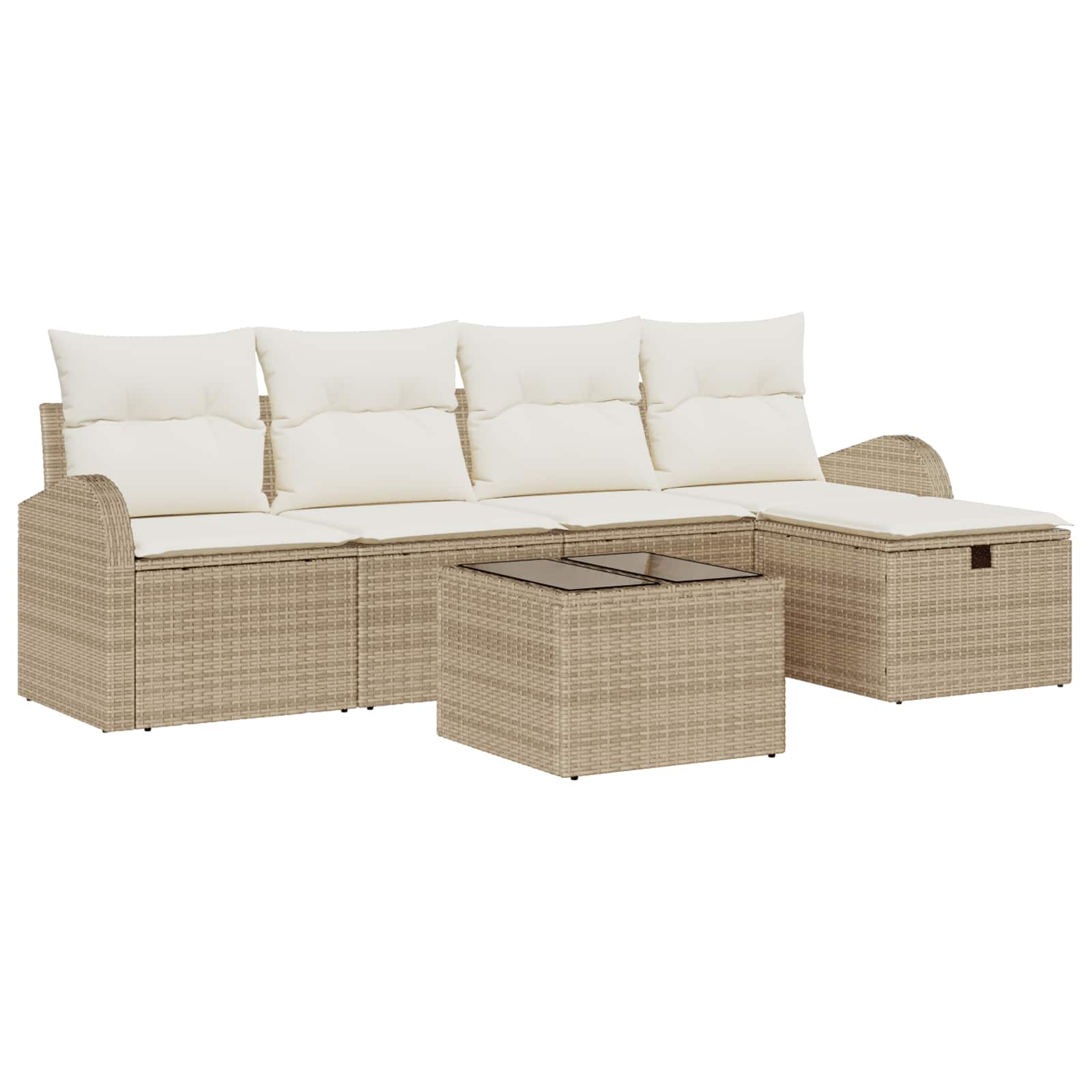 Sofa Set mit Kissen 5 pcs Schwarz und Creme Poly-Rattan
