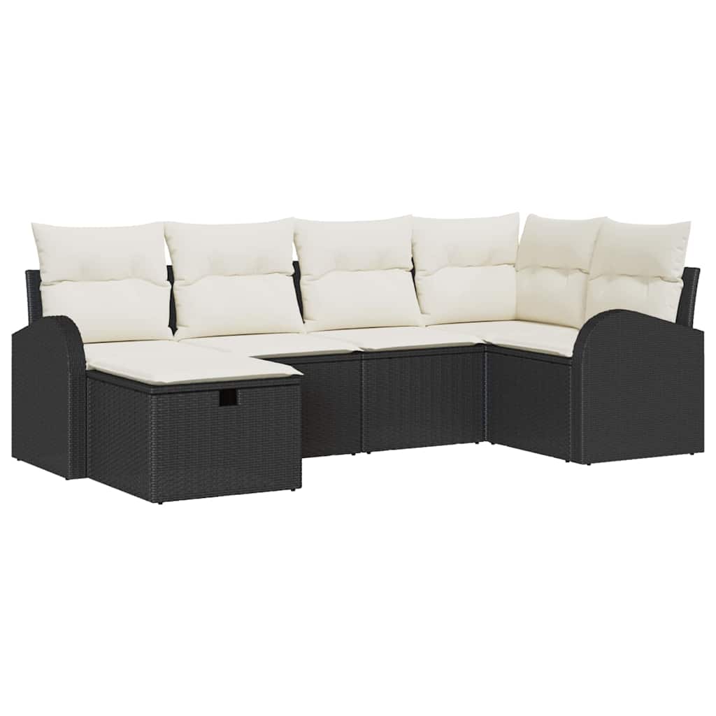 vidaXL Sofa Set mit Kissen mit Speicher Schwarz und Creme Poly-Rattan