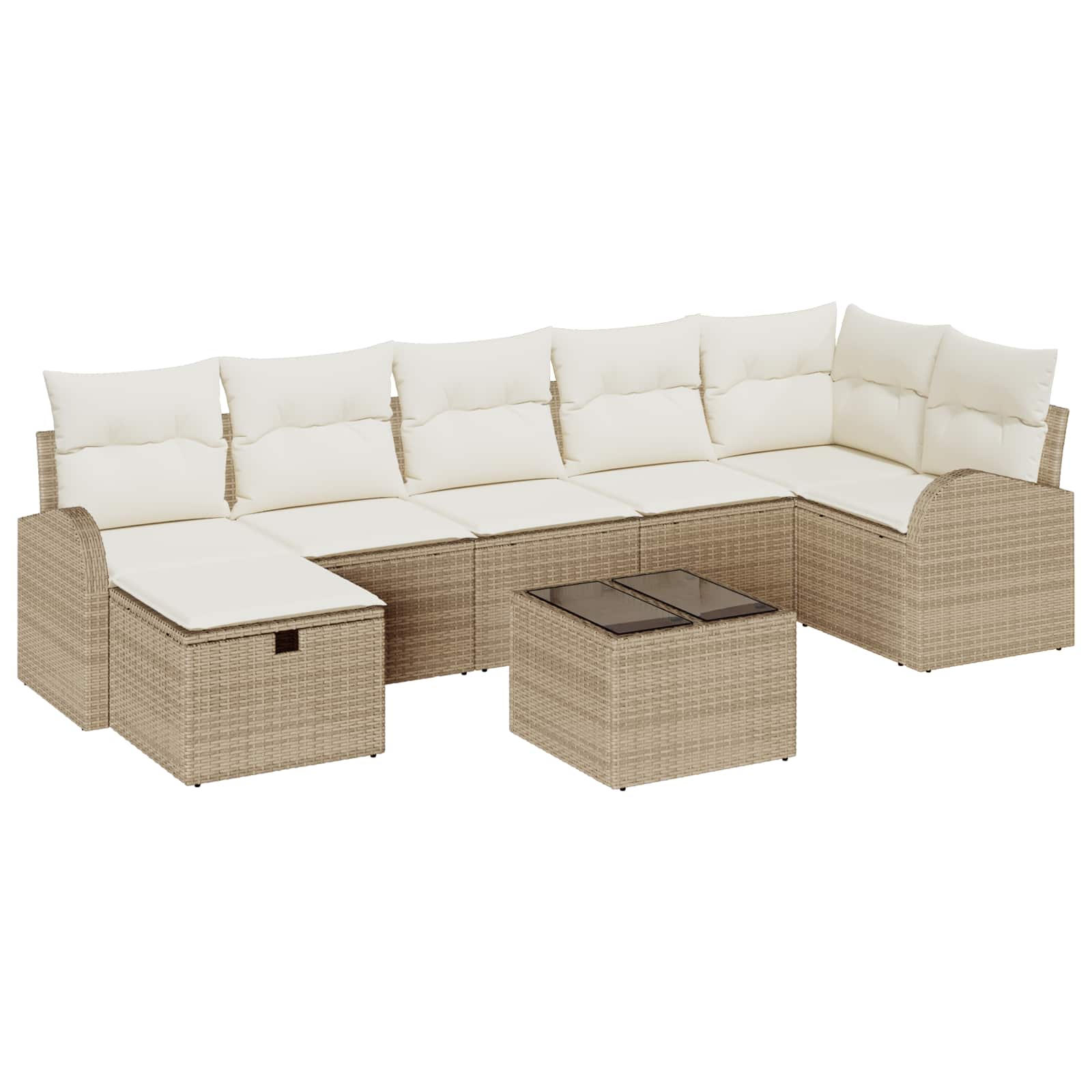 Sofa Set mit Kissen 7 pcs Schwarz und Creme Poly-Rattan