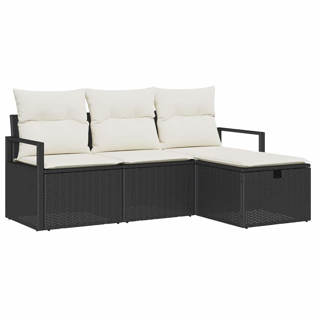 vidaXL Sofa Set mit Kissen 4 pcs Schwarz und Creme Poly-Rattan
