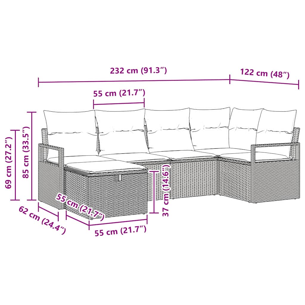 Sofa Set mit Kissen mit Speicher Schwarz und Creme Poly-Rattan