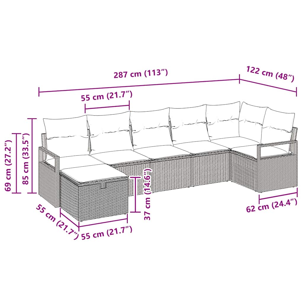 Sofa Set mit Kissen mit Speicher Schwarz und Creme Poly-Rattan