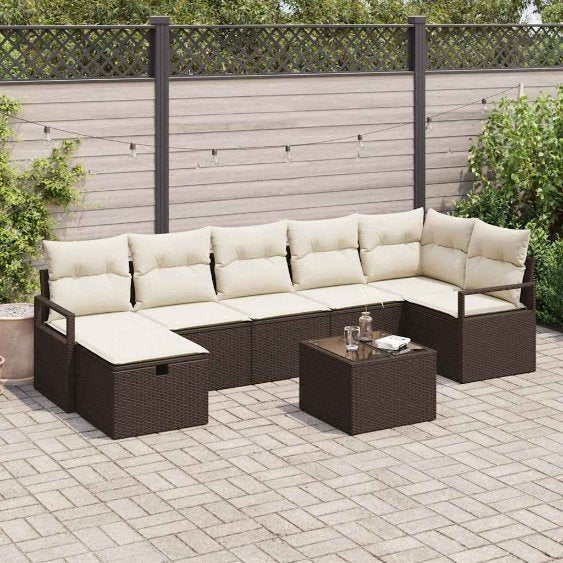 Sofa Set mit Kissen mit Speicher Schwarz und Creme Poly-Rattan