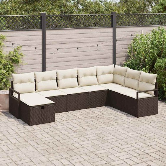 Sofa Set mit Kissen 8 pcs Schwarz und Creme Poly-Rattan