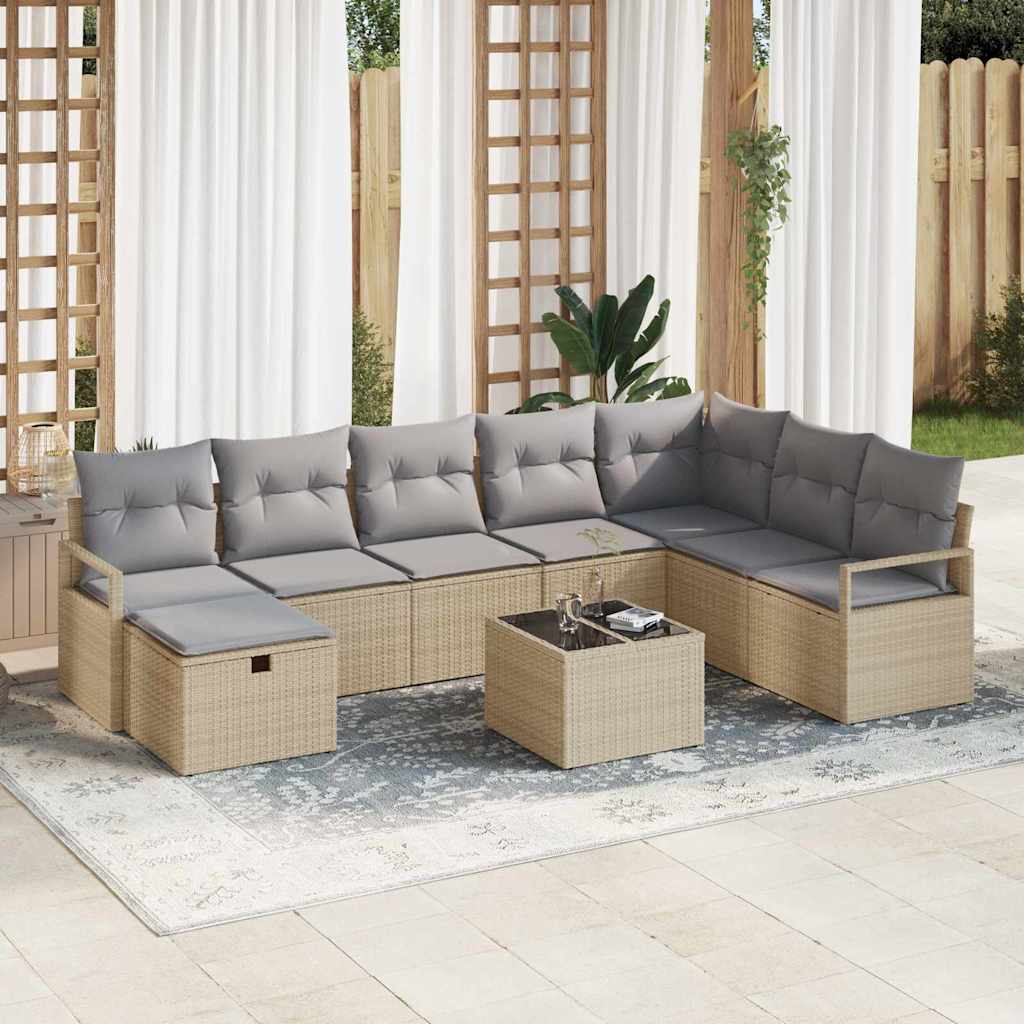 Sofa Set mit Kissen 8 pcs Schwarz und Creme Poly-Rattan