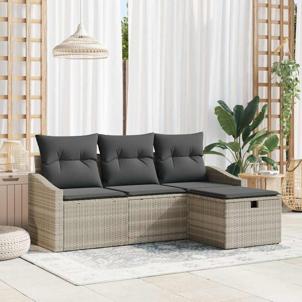 Sofa Set mit Kissen mit Speicher 4 pcs Schwarz Poly-Rattan