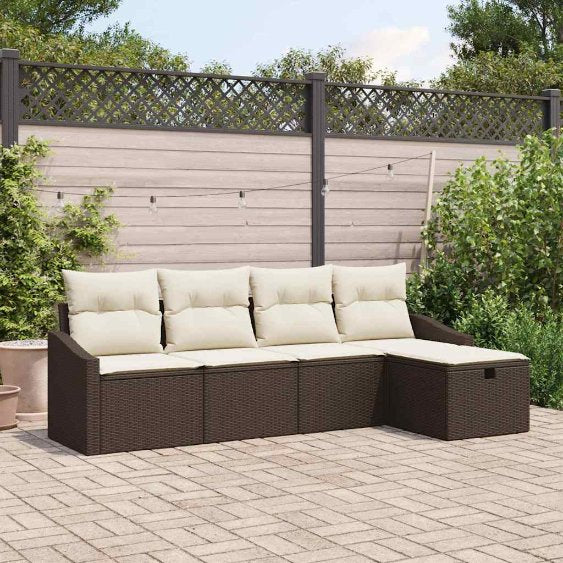 Sofa Set mit Kissen mit Speicher Schwarz Poly-Rattan