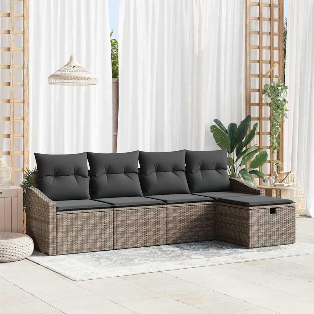 Sofa Set mit Kissen mit Speicher Schwarz Poly-Rattan